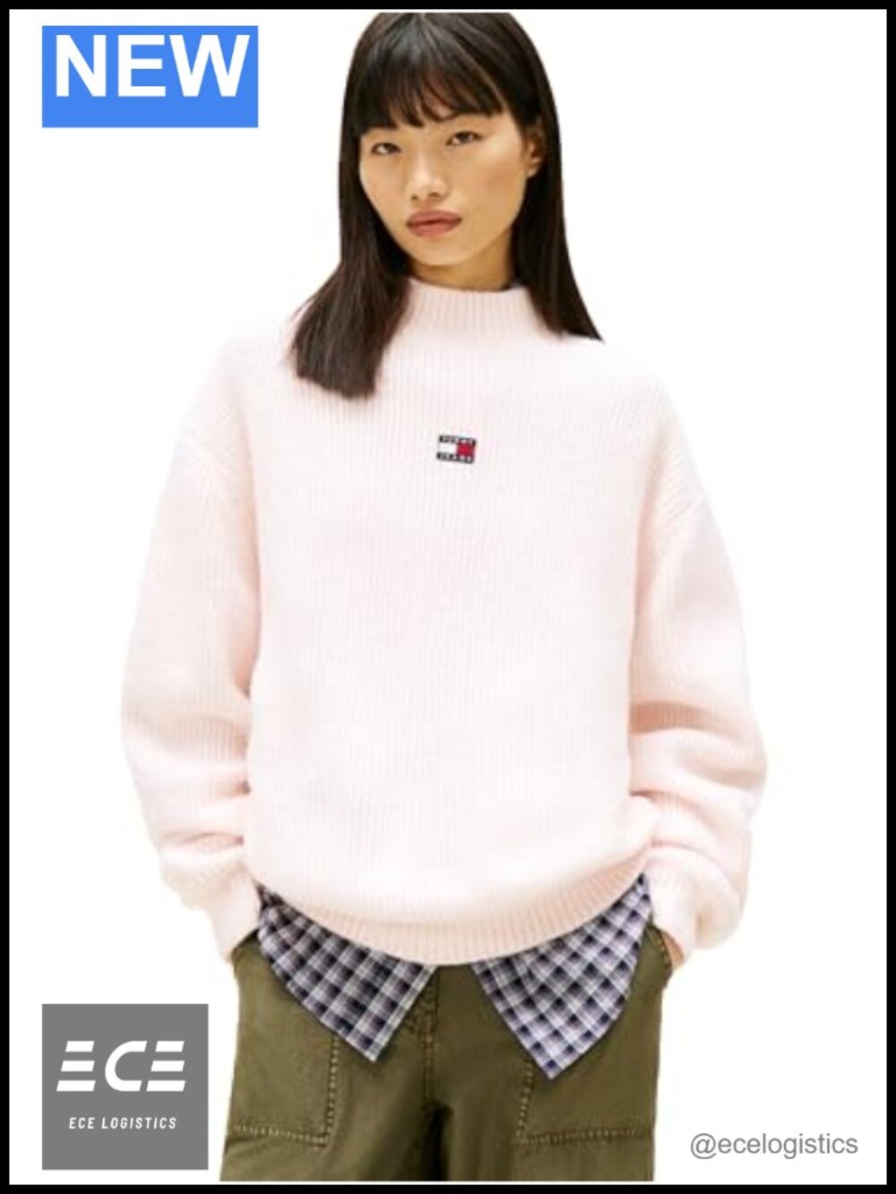Medium Weight Wool Blend Mock Neck Pullover Sweater Embroidered Logo